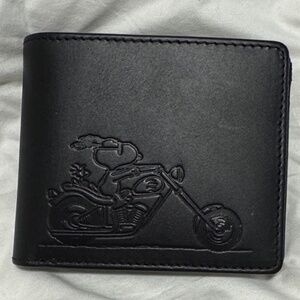 Peanuts Worldwide Motorcycle Snoopy & Woodstock Black Men's Wallet, Cards Coins